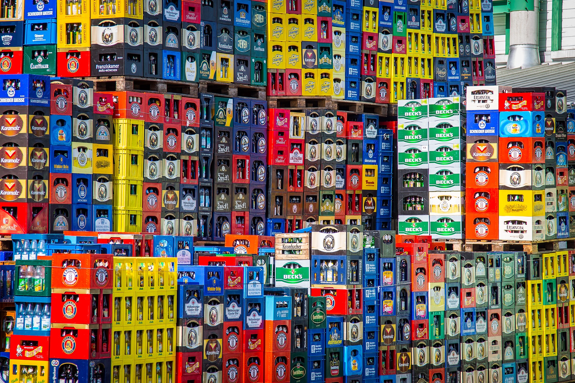 crates of beer stacked up high